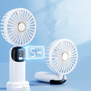 5-speed Adjustable Foldable LED Digital Display Rechargeable Handheld Desktop Hanging Neck 3 in 1 Portable Mini Fan